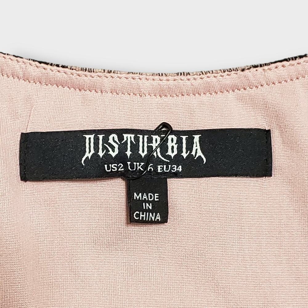 Disturbia Midora Crinkle Check Plaid Mini Skater Dress Pink Black Sz 2US Goth - Picture 7 of 11